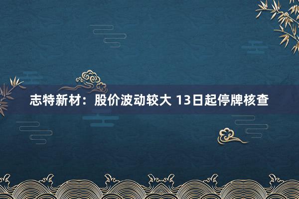 志特新材:股價(jià)波動(dòng)較大 13日起停牌核查